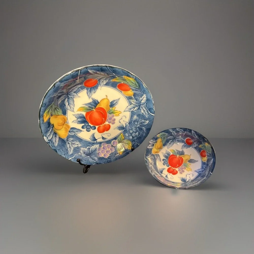 Vintage Handpainted Blue Leaves‎ Fruit Pattern Salad Bowl 8